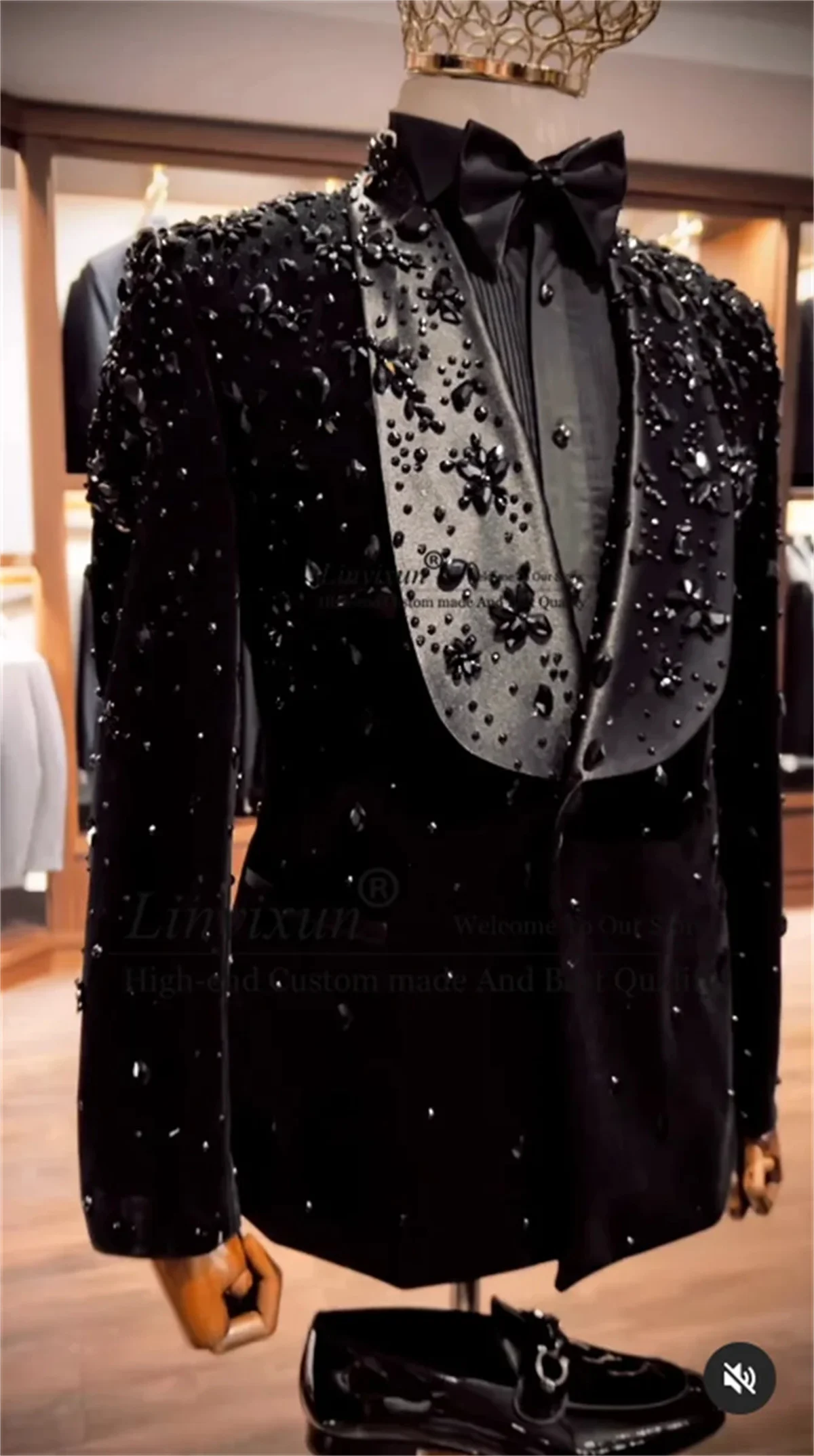 Luxurious Beaded Men Suits 2 Pieces Sets Jewelry Ornament Tuxedo Bespoke Slim Fit Wedding Party Groom Dresswear Blazers