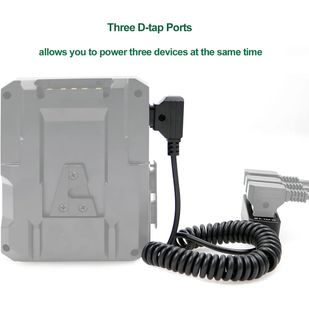 Alvin’s Cables D-tap Splitter P-Tap HUB Cable Dtap Male to 3 Port D tap Female Splitter Coiled Cable with Screw Threads for ARRI