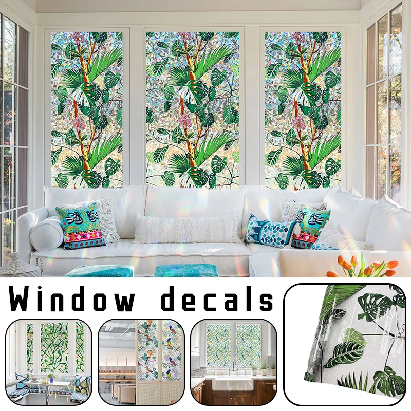 

Rainbow Stained Glass Window Film Reusable, Non-Adhesive Privacy Film for Home & Room Decor, Static Cling Easy to Apply & Remove