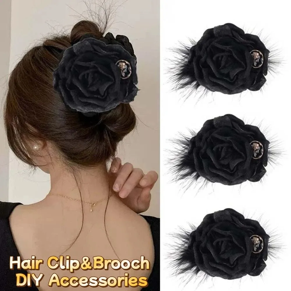 

2PCS 3D Rose Hair Clip Accessories feather Blossoms Brooch Accessories Multilayer Handmade DIY Cloth Applique Funeral