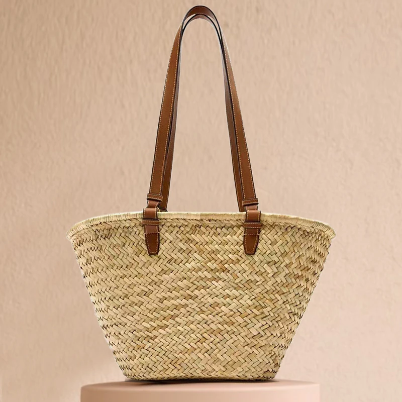 Bohemian Straw Tote Bags For Women Luxury Designer Handbags And Purses 2024 New In Natural Grass Woven Medium Underarm Shoulder