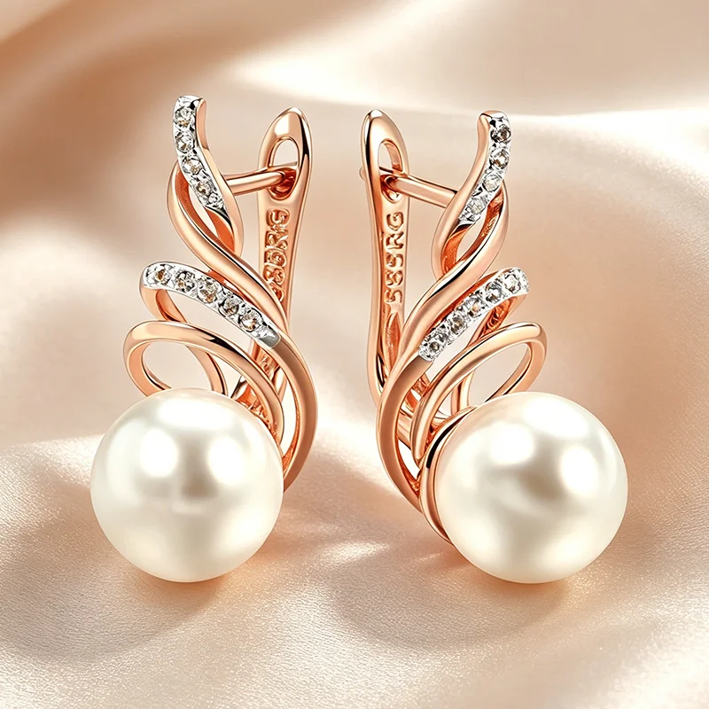 Kinel Mode-Geometrie-Perlen-Tropfenohrringe für Frauen, 585er Roségold, Silber, Farbmischung, natürlicher Zirkon, Boho-Ethno-Hochzeitsschmuck