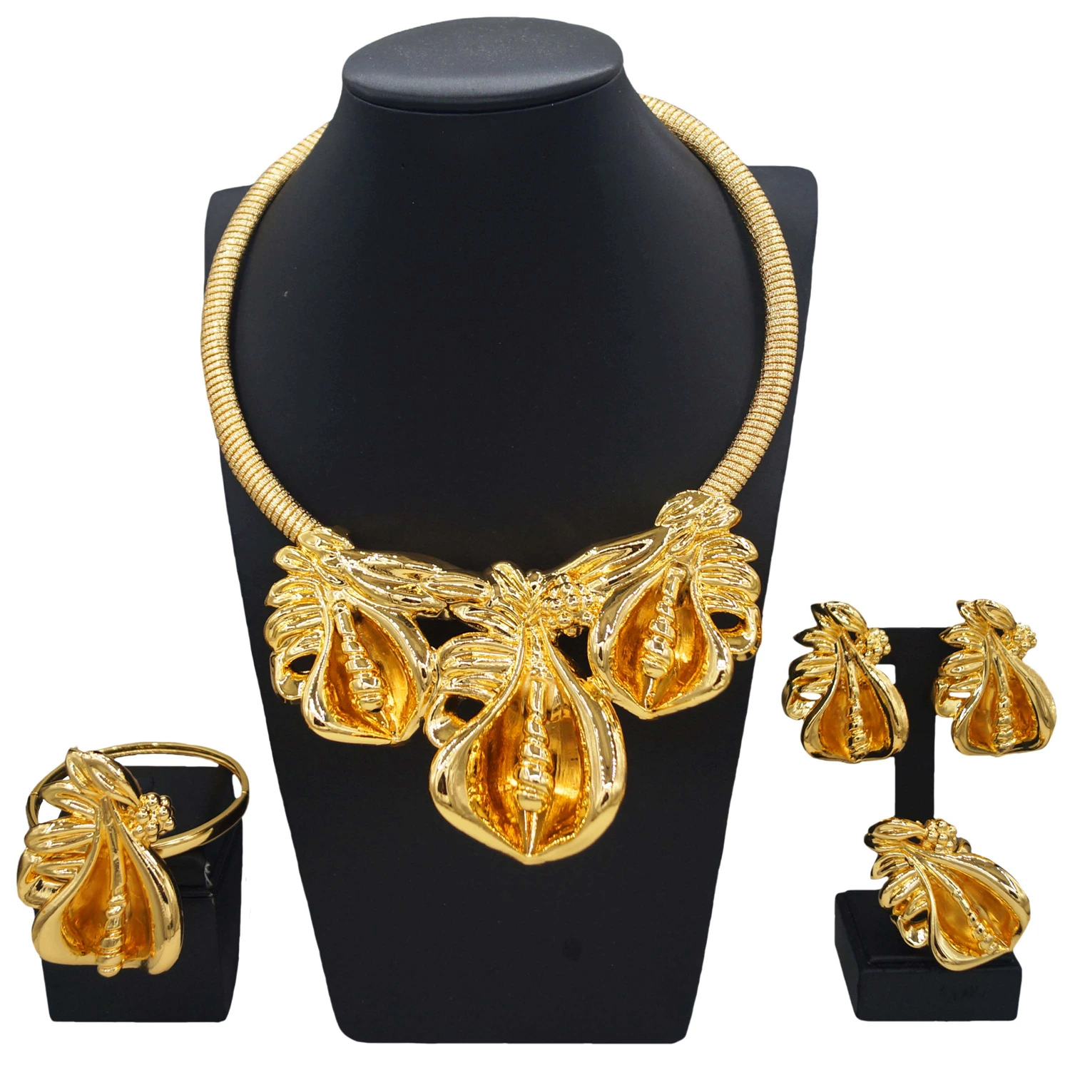 

Yulaili Fashion Brass Hollow Jewelry Set Italian Nigerian Wedding Luxury exquisite four-piece women's party necklace earrings