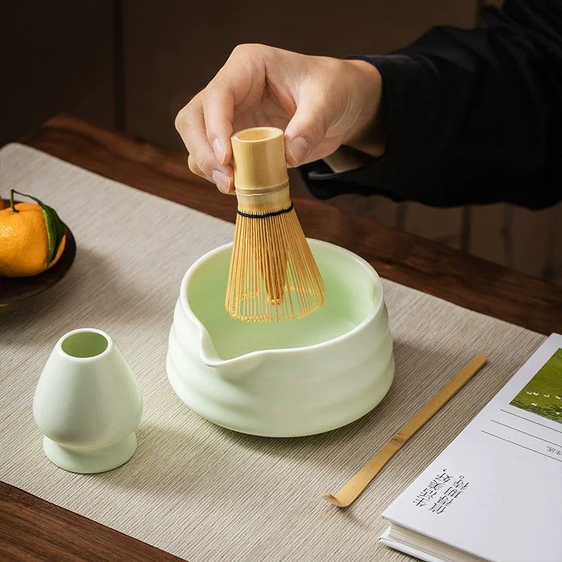 2 Pieces Traditional Japanese Matcha Bowl and Whisk Holder Tea Bowl with Pouring Spout for Office Table Tea Ceremony Party Gift - Image 4