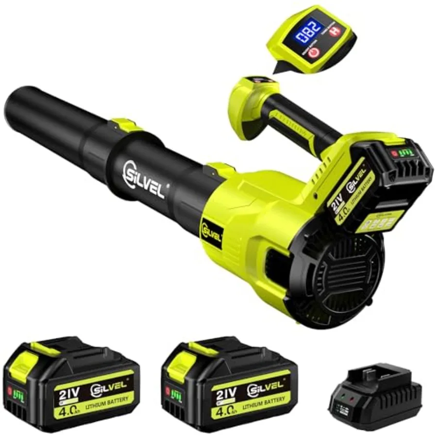 

Беспроводная воздуходувка для листьев 550CFM 160MPH, бесщеточная турбо-воздуходувка 24В, мощная аккумуляторная воздуходувка для листьев с 2 аккумуляторами по 4.0 Ач и