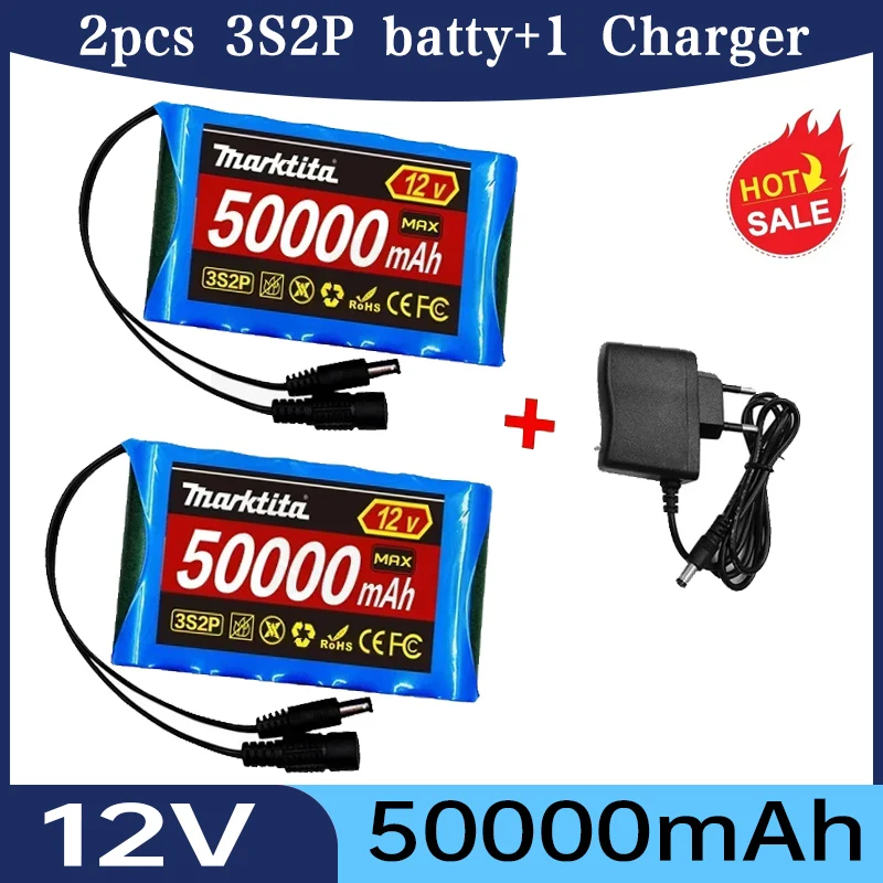 

Original 1865012v 50000mah 3S2P lithium battery DC 12.6V 50Ah Rechargeable CCTV, Camera Monitor Replacement Battery + Charg