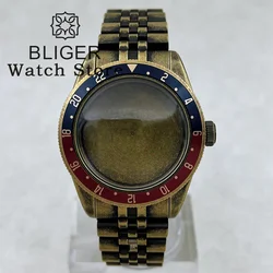 BLIGER 39mm Bronze Watch Case With Bracelet Dome Glass Sapphire Glass Waterproo Fits NH34 NH35 NH36 2824 PT5000 Movement