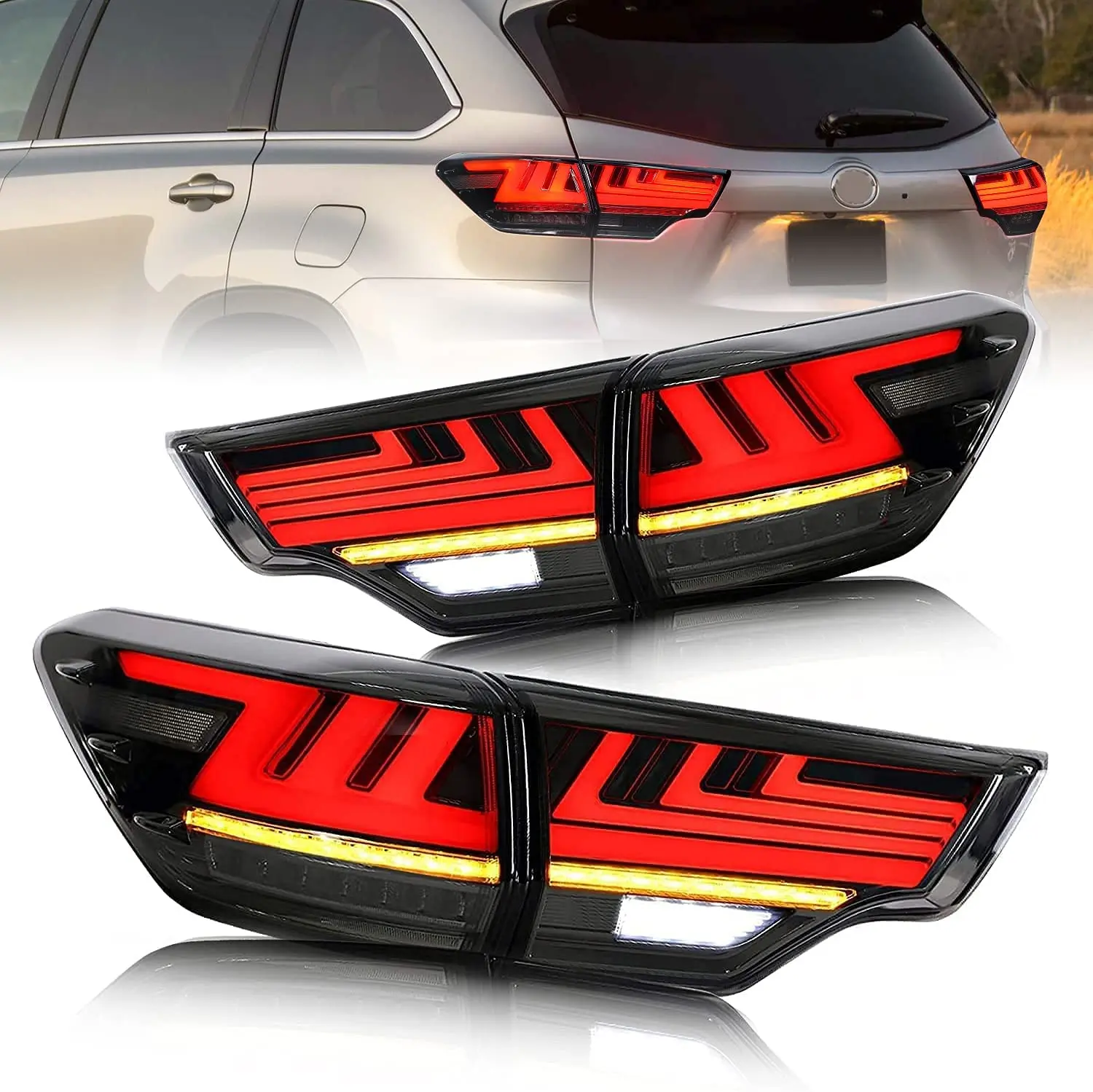 LED Tail Lights Assembly 2015 -2020 for Toyota Highlander Starting Sequence Light Sequential Turning Signal Plug and Play