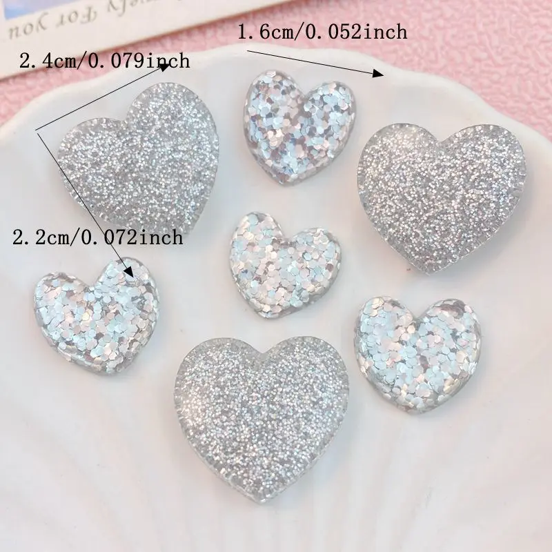 10Pcs New Cute Cartoon Silver Heart Series Flat Back Ornament Biżuteria Kokardki Akcesoria