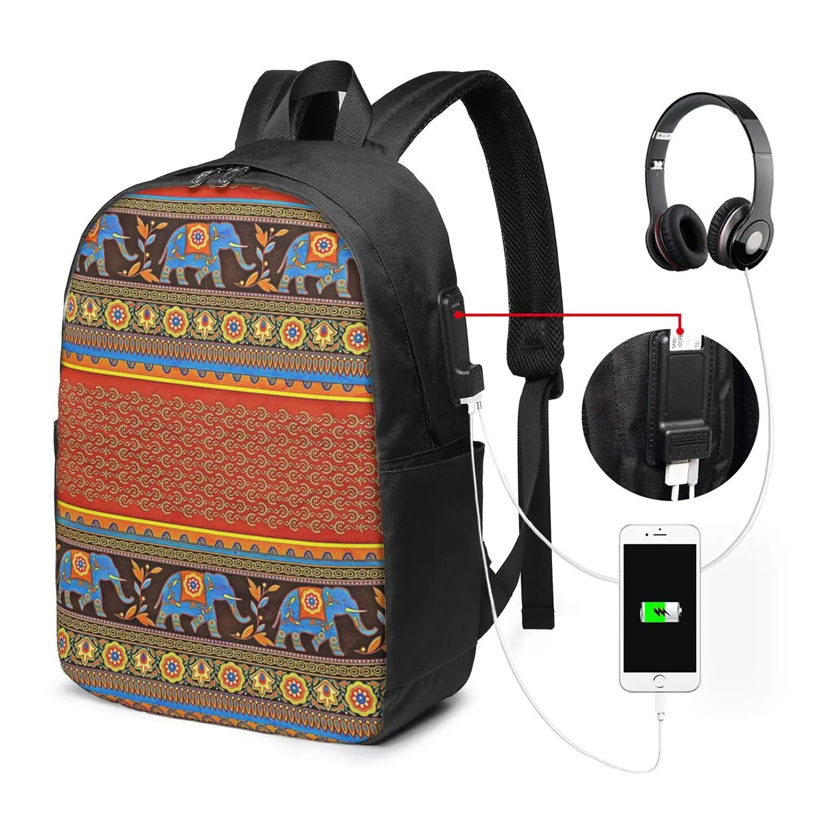 Colorful Fantasy Ethnic Style Elephant Backpack Travel Notebook Bag Computer College Student School Bag Laptop Shoulder Bags