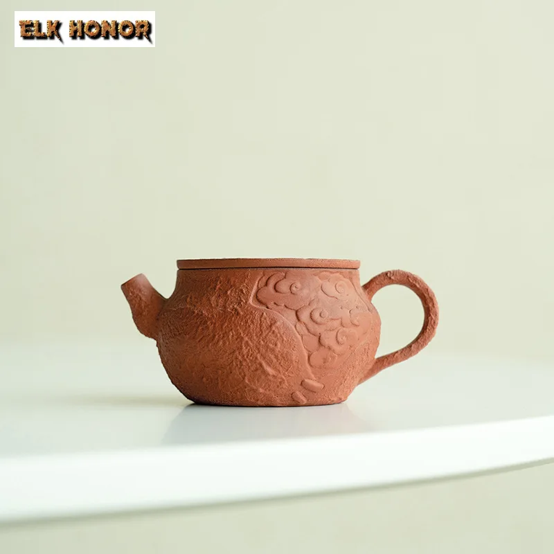 120ml Handmade Curium Nail Teapot Retro Old Red Pottery Clay Pot Tea Brewing Kettle Chinese Kung Fu Tea Tea Ceremony Ornaments