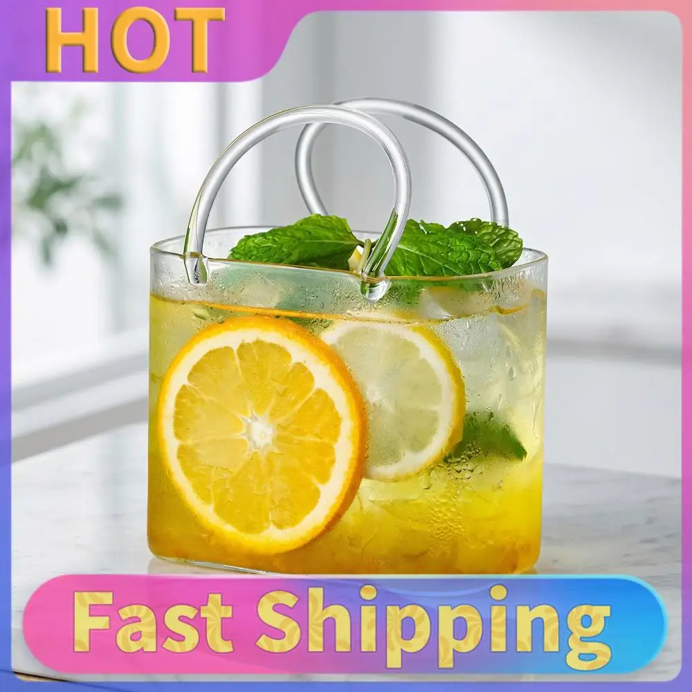 

Purse Bag Shape Wine Cup with Glass Straw Fish Tank Vase Creative Drinking Mug for Fruit Juice Tea Matcha Coffee Flowers