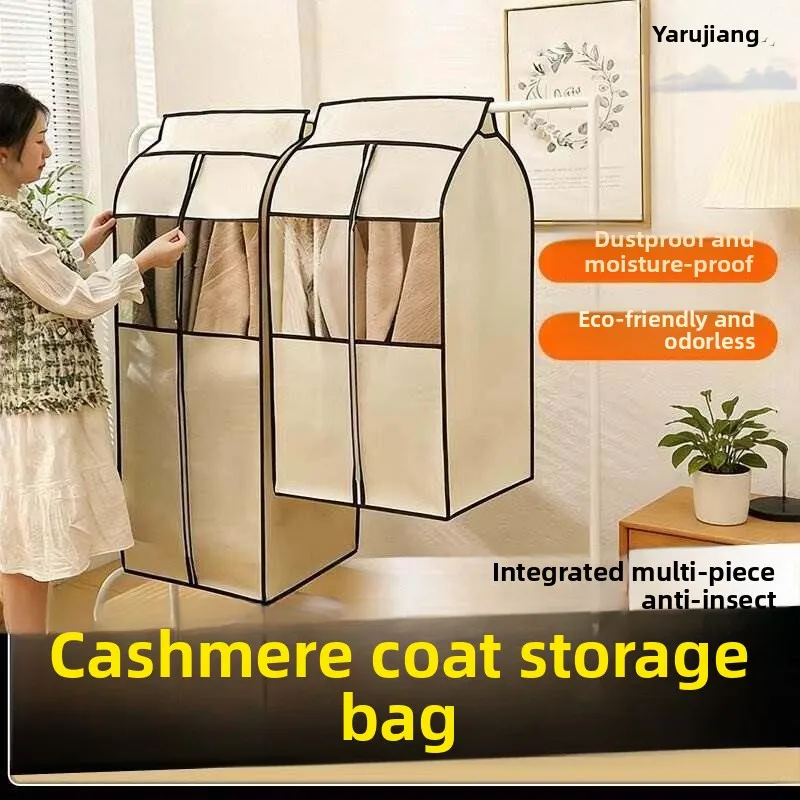 

Woolen Coat Dustproof Storage Bag Hanging Style Transparent Zipper Closure Home Use Anti-moth Clothing Dust Cover Bag