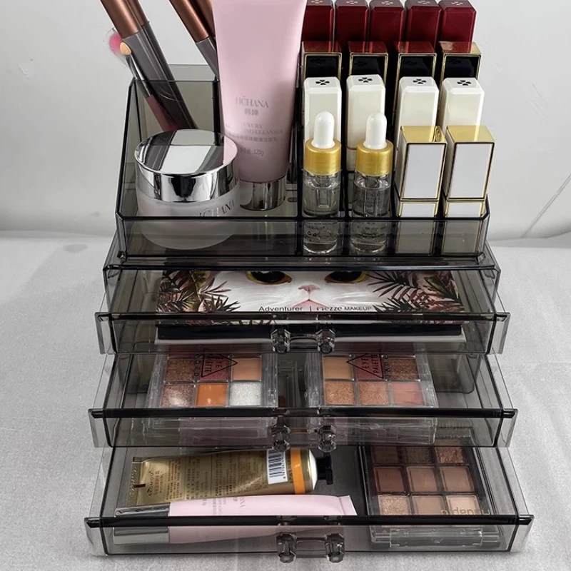 Transparent Makeup Storage Box Set Large Capacity Cosmetics Organizer Layers Table Makeup Drawer Dust Proof Powder Storage Boxes