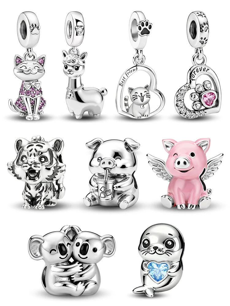 Abalorios de Plata de Ley 925 con diseño de Cerdito Volador de la Serie de Animales Alpaca, compatibles con pulseras y brazaletes originales, regalo de joyería fina