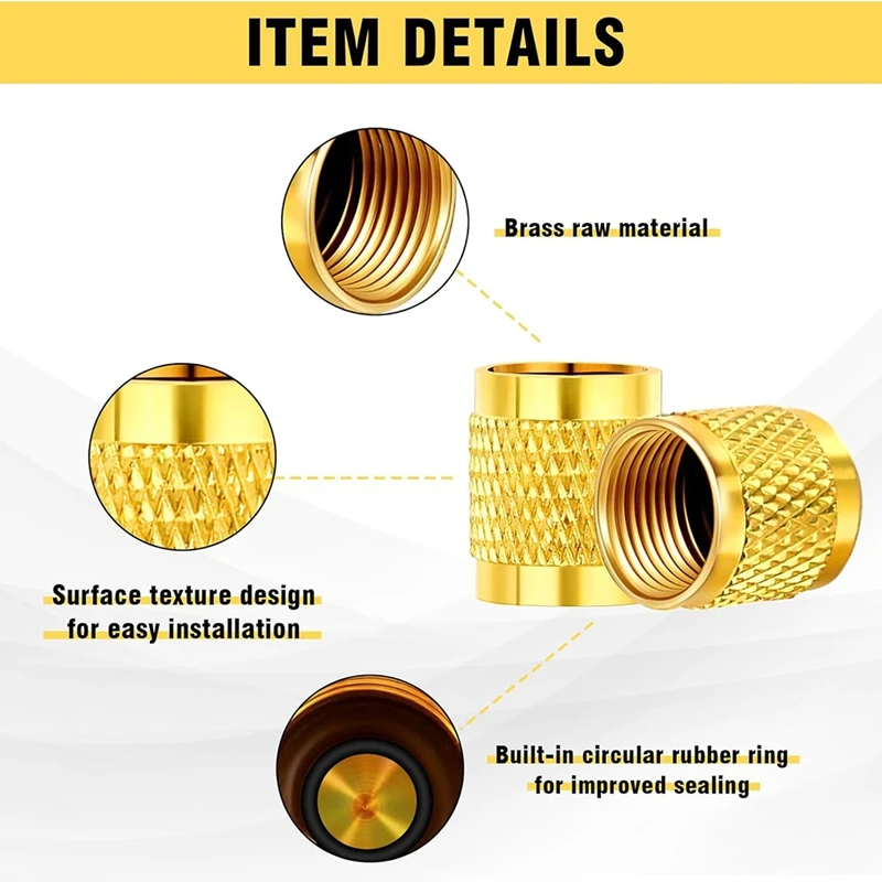 50 Pcs 1/4Inch Brass Flare Cap, Solid Brass Caps With Neoprene O Ring Seal, 1/4Inch SAE HVAC Valve Caps