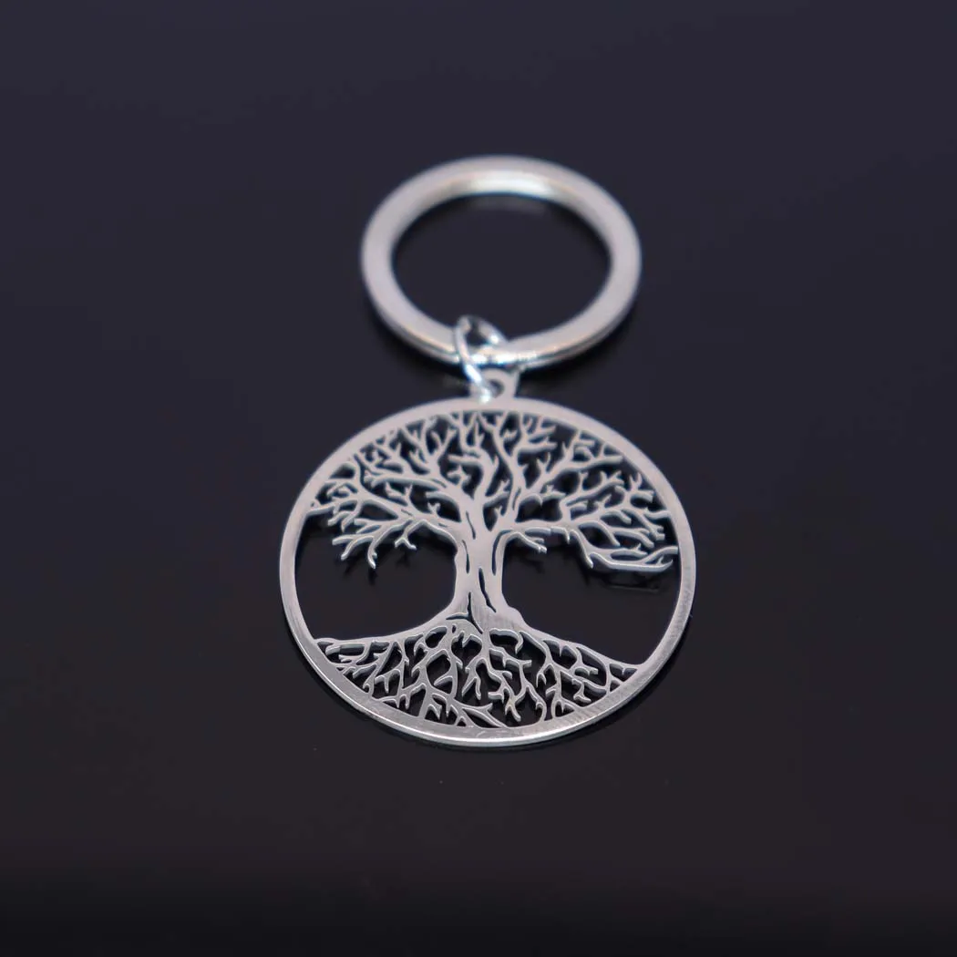 2024 New fashion stainless steel round tree of Life pendant keychain temperament everything with key chain men\'s and women\'s acc