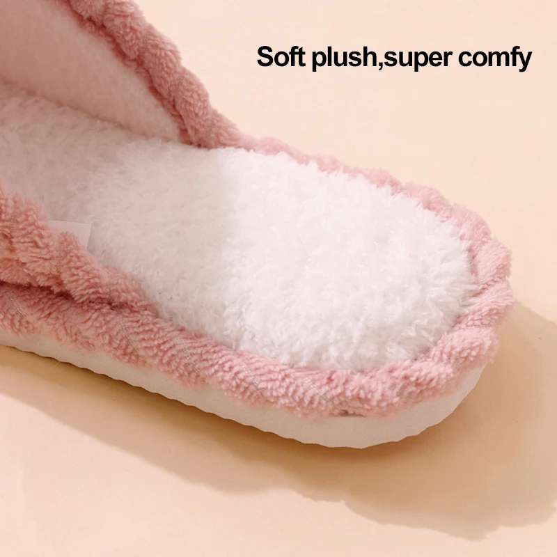 Bequeme Hausschuhe für Damen mit weicher Sohle, leichte, warme Plüsch-Winterhausschuhe für Damen, rutschfeste Cord-Slip-On-Schuhe für den Innenbereich – Detail 7