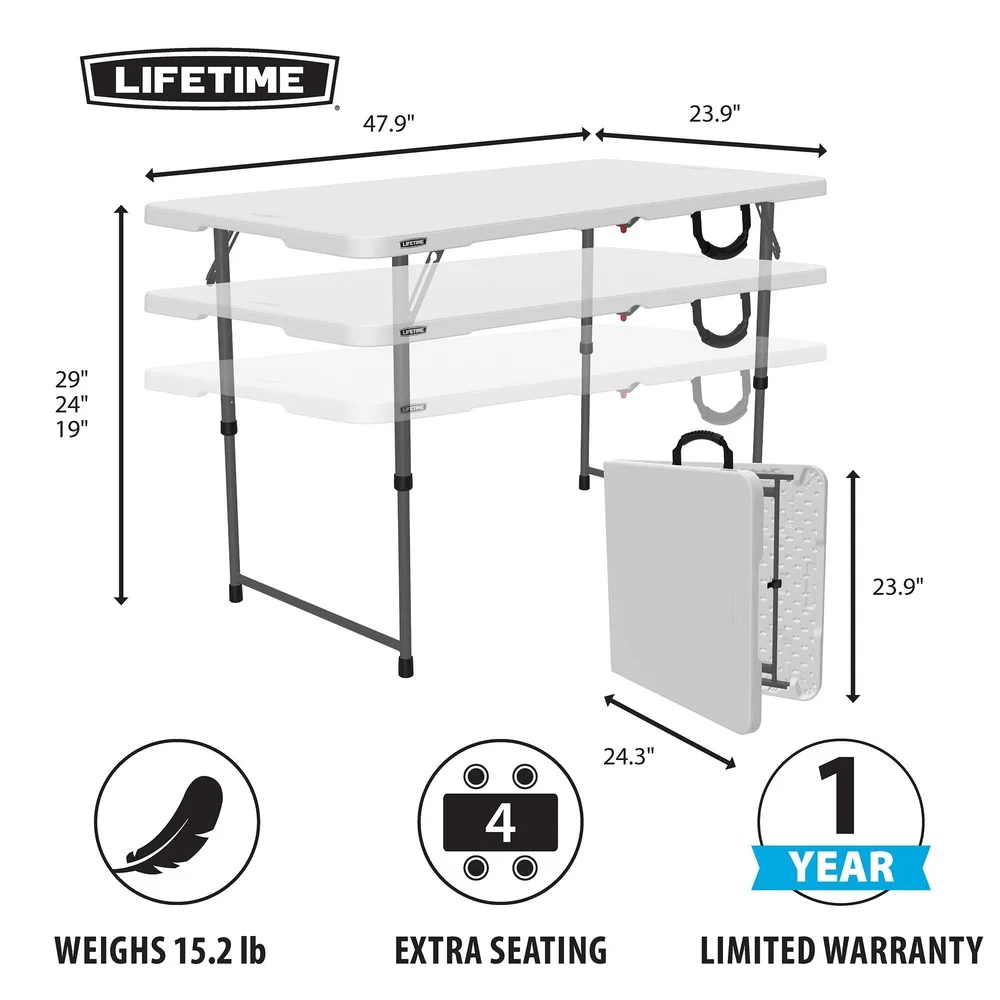 Meja Lipat Tinggi Dapat Disesuaikan 4 Kaki Dalam Ruangan Luar Ruangan Ringan Portabel Rangka Baja Kokoh Dilindungi UV Pegangan Mudah Dibawa