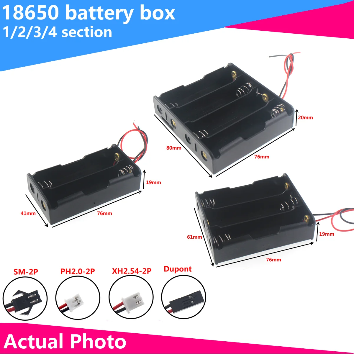 18650 Series battery box socket with plug 2X 3X 4X XH2.54 DUPONT SM-2P DC5.5-2.1 SM2.54 PH2.0