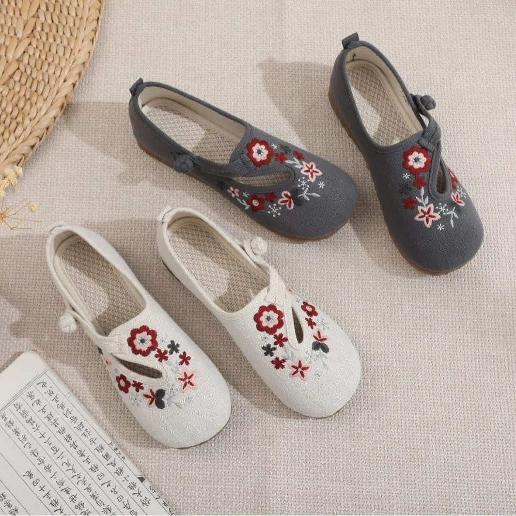 

Женские парусиновые лоферы на платформе с китайской цветочной вышивкой, удобная повседневная повседневная обувь, разноцветная, размер 35-40 Q-144