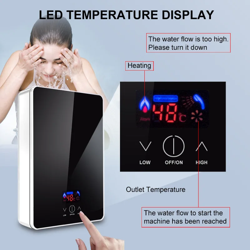 Tankless Instant Electric Water Heater Smart Constant Temp Wall‑Mount Shower Heater in Stock