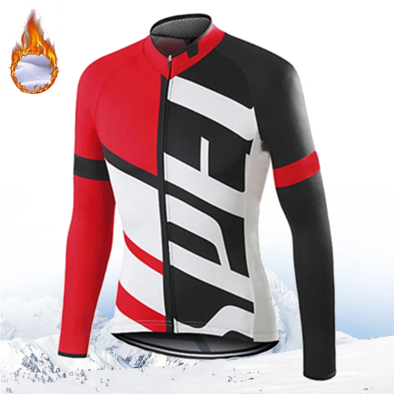 Winter Pro Cycling Jerseys Men Long Sleeves Fleece Warm MTB Shirts Bicycle Clothing Mountain Bike Jersey Outfit Windbreaker 2024