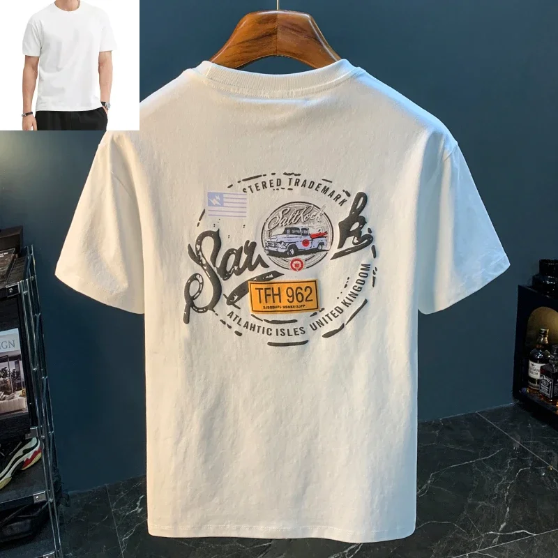 

New High-end Atmospheric Men Cotton Short-sleeved Pure Cotton Printed T-shirt Simple Trendy Lapel Men's Clothing Trendy Fashion