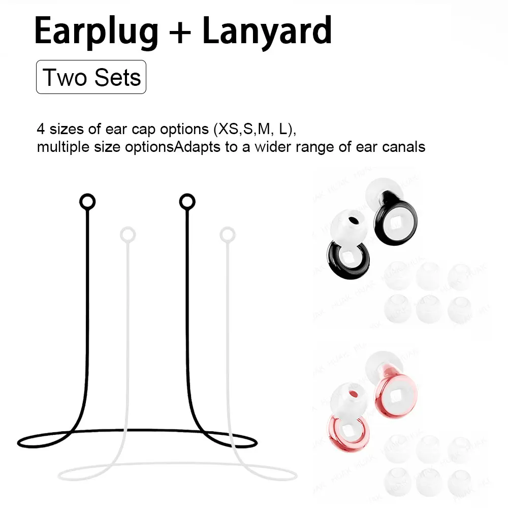 2 Pairs Flexible Silicone Earplugs,Reusable Waterproof Ear Plugs, Anti-Lost Fit for Bath, Siesta, Business Trips, Office & Study