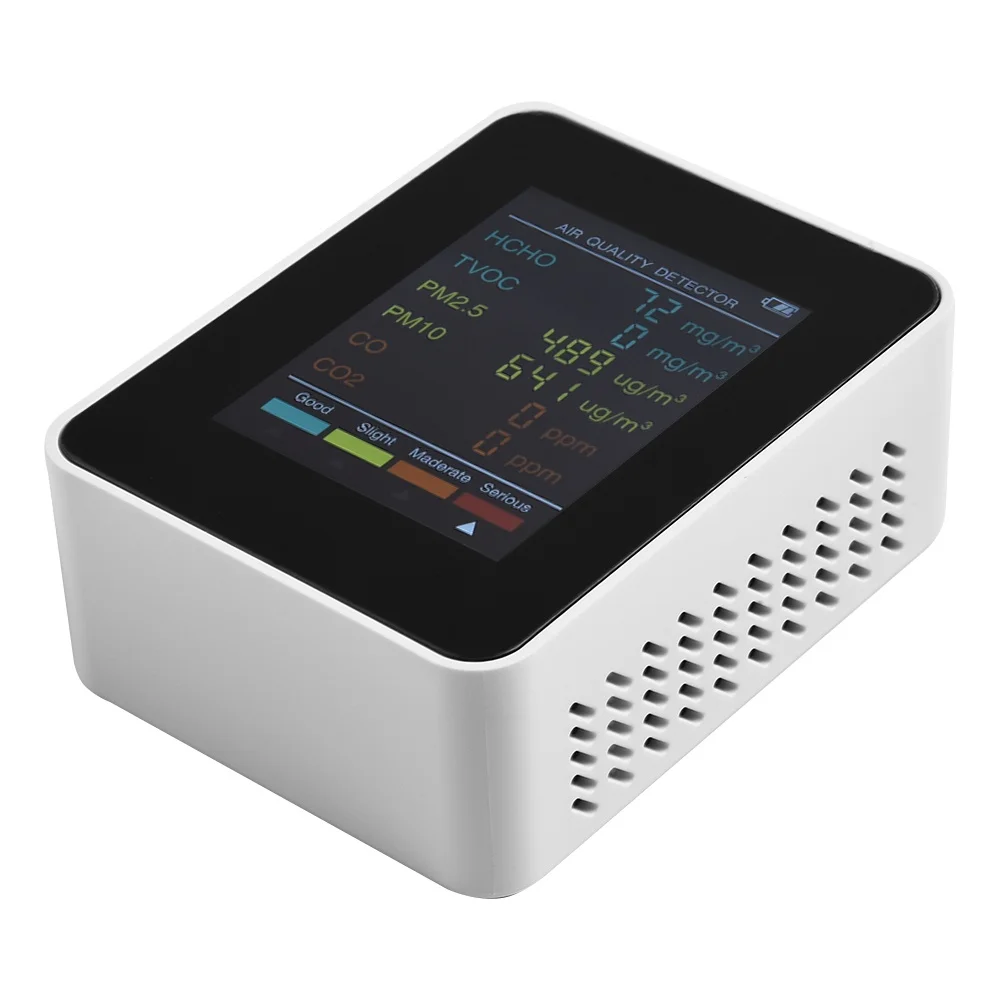 Il monitor dell'aria portatile 6 in 1 rileva PM2 5 PM10 HCHO TVOC nelle impostazioni di casa e in viaggio con dati in tempo reale