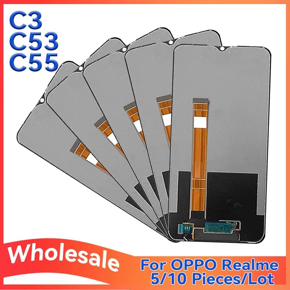 

Оптовая продажа, партия 5/10 шт. для OPPO Realme C55 C53 C3, ЖК-дисплей с сенсорной сборкой для мобильного телефона