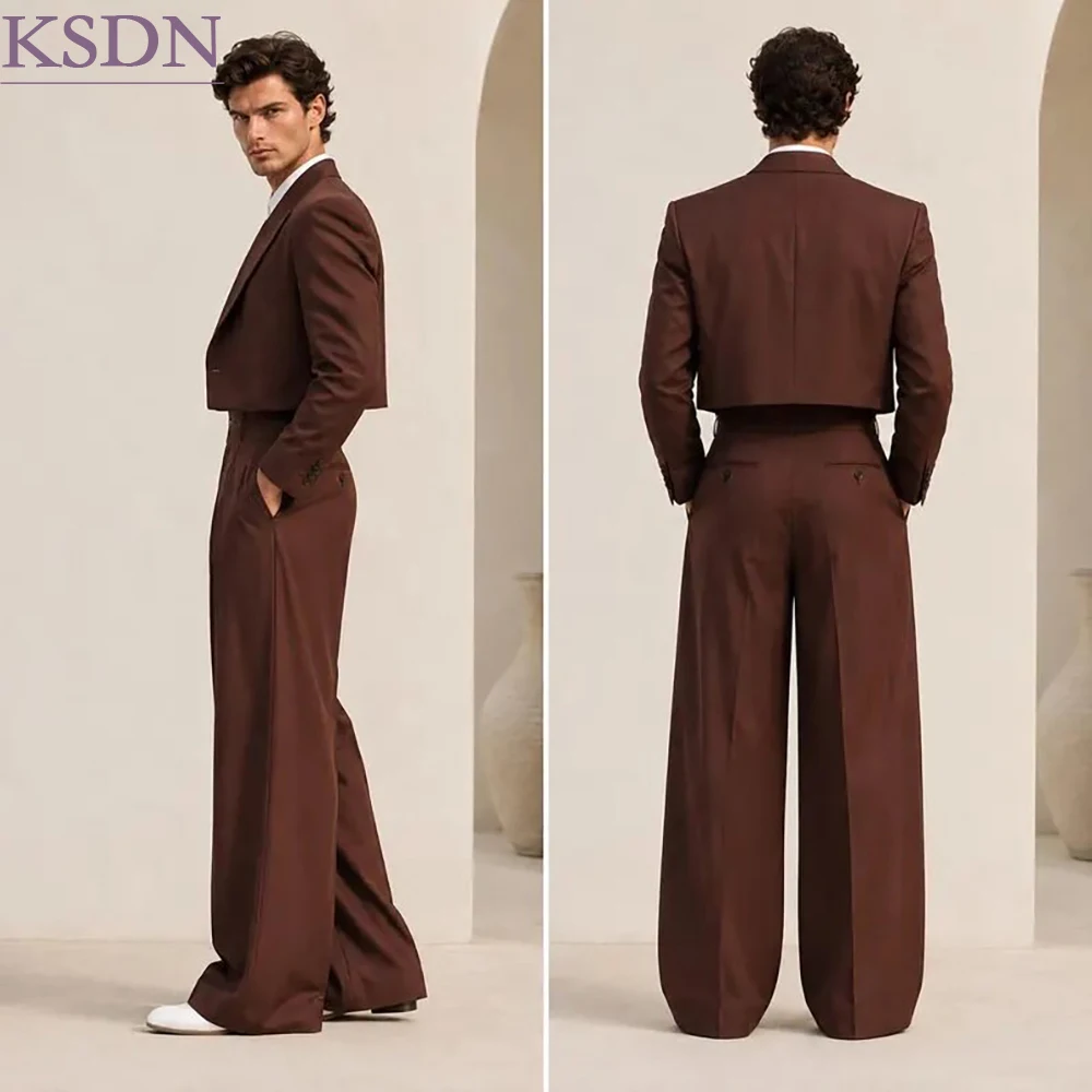 Modern Style Men's Suits Cropped Sytle 2 Piece Jacket Pants Sets Elegant Prom Party Male Clothing Costume Homme