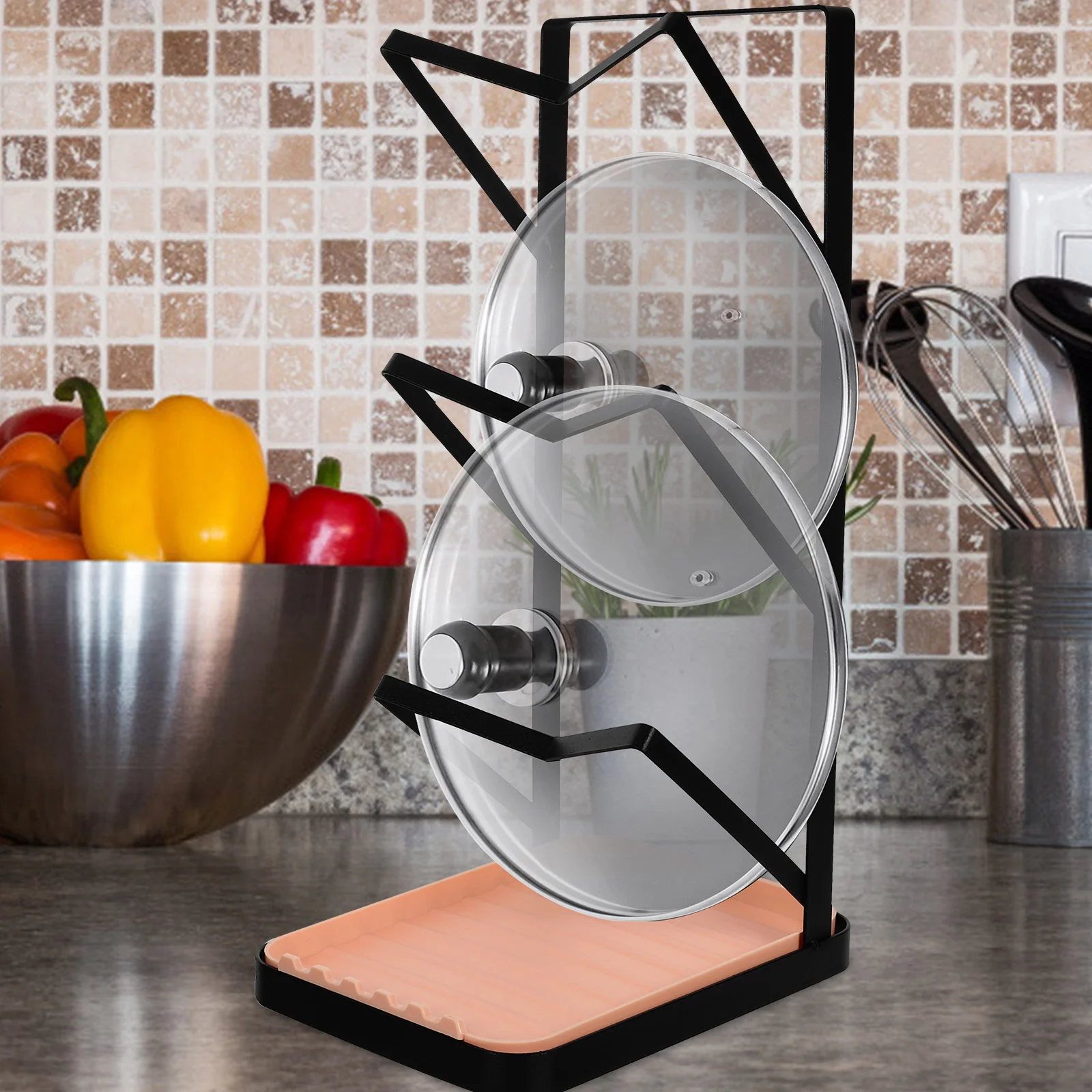 

Black Triple Pot Rack Kitchen Pot Lid ganizer Spoon St ganizer Plastic Storage Display Home Cookware Pan Lid Holder