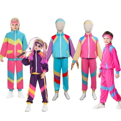 Retro 80s 90s Tracksuit Kids Hip Hop Costume Boys Girls Jacket Coat Pants Headband Outfits Disco Dance Sportswear Halloween Suit