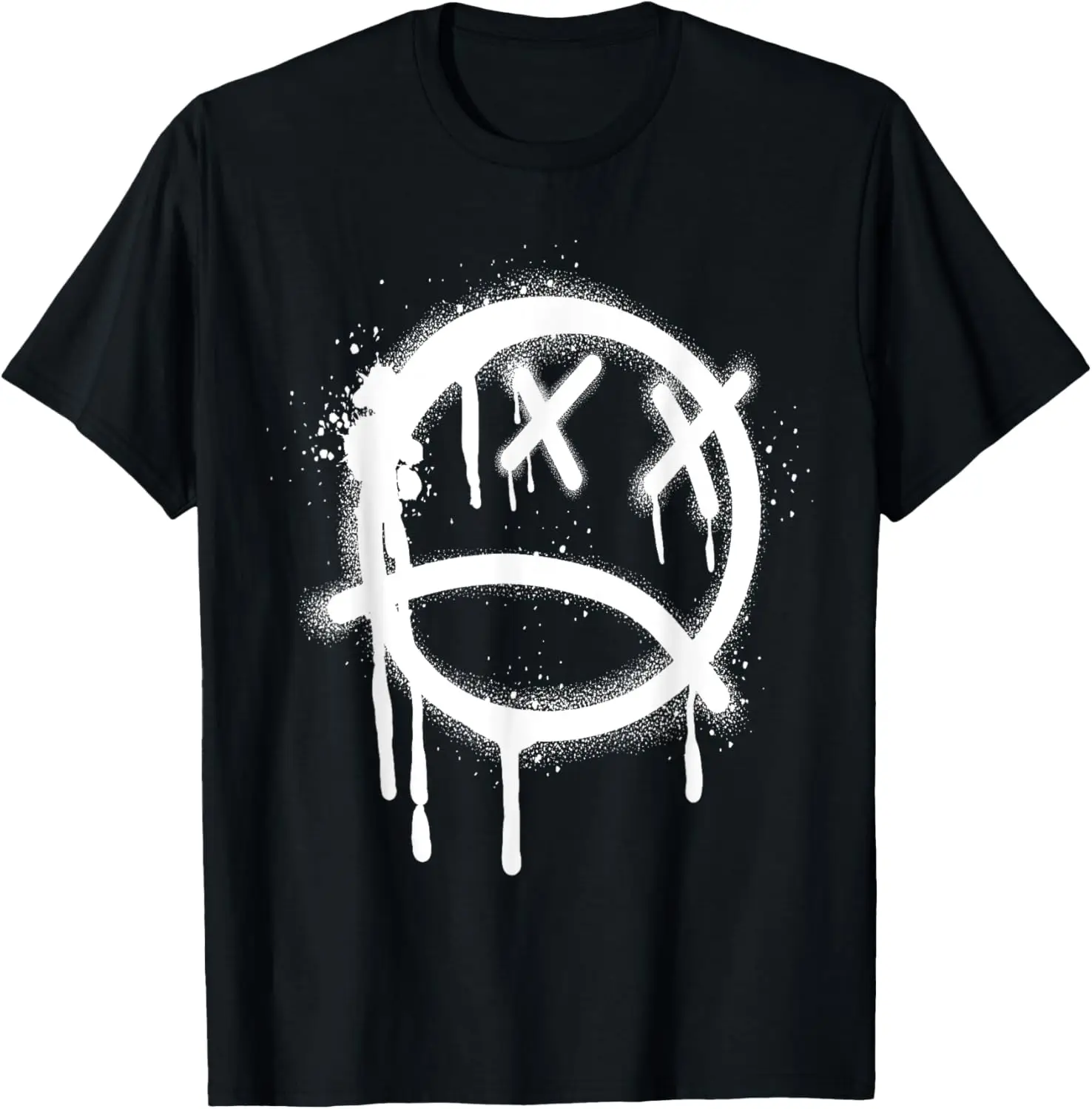 

Sad Face Black Graffiti Spray Pattern T-Shirt