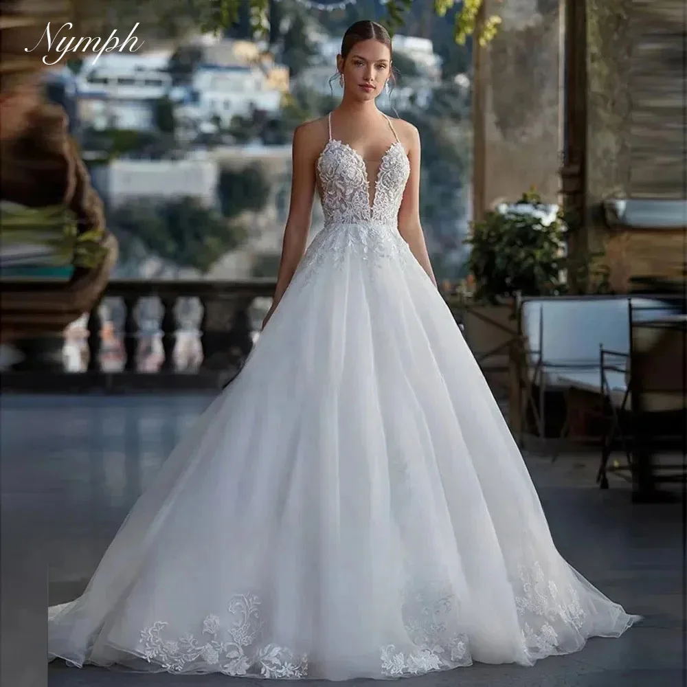 

Nymph Customized Boho Lace Wedding Dress Sexy V-neck Backless Robe A-line Bridal Dress Elegant Tank Top Vestido de novia