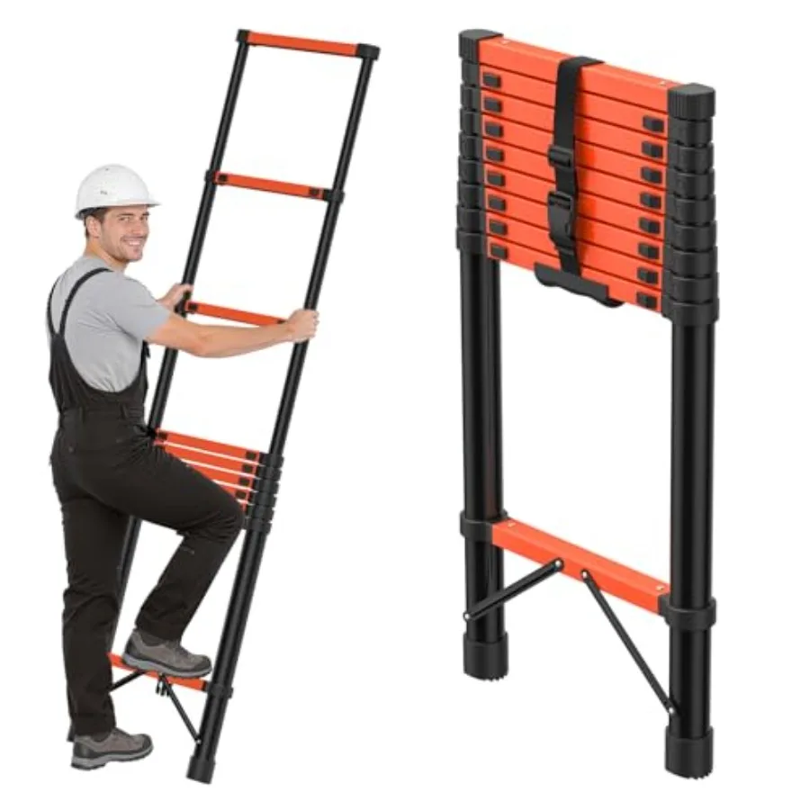 

Telescoping Ladder 12.5 FT, Carbon Steel Step Ladder, Lightweight Collapsible Extension Ladder with Reversible Head and Anti-Sl