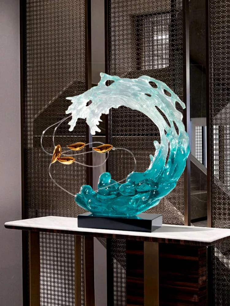 Modern creative abstract swimming fish spray sculpture. Living room hallway model room artwork.