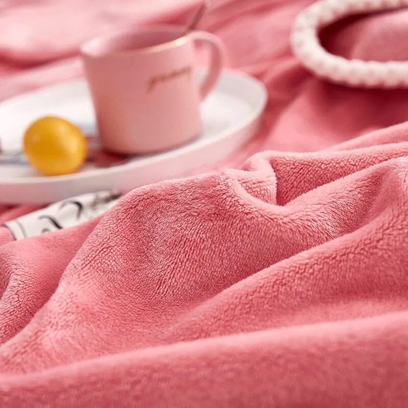 Pink Flannel Fleece Blanket Adult Children Soft Warm Throw Bed Covers Simple Solid Color Sofa Breathable Bedspreads