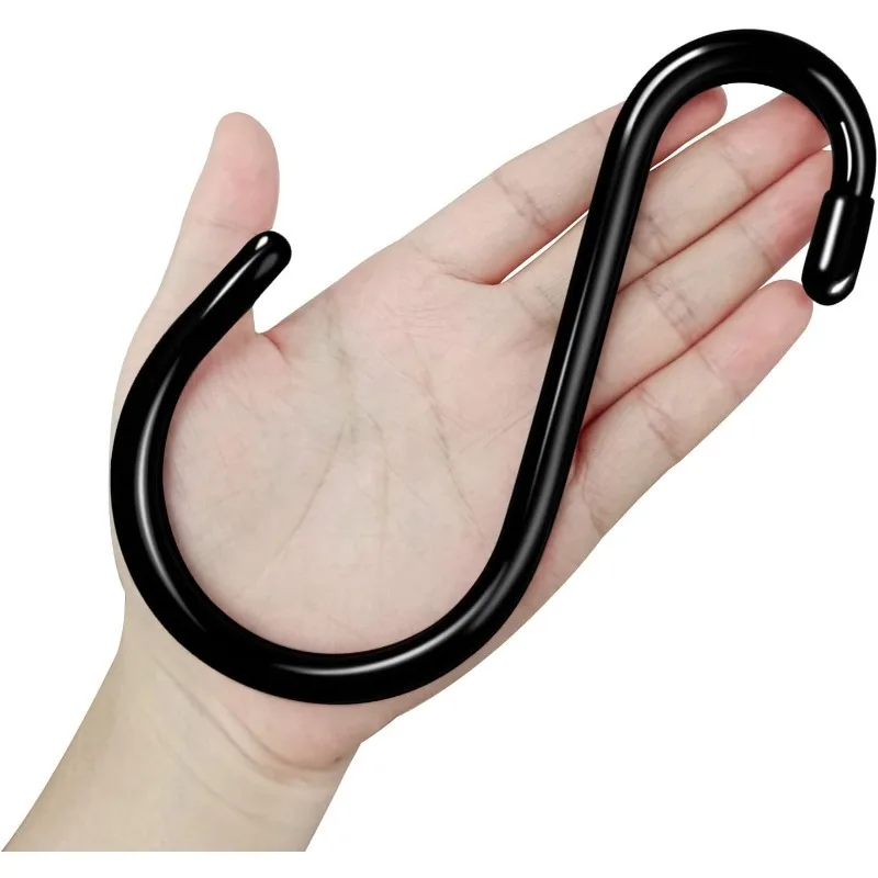 

12 упаковок S-крючков Сверхмощные большие S-крючки с виниловым покрытием 6-дюймовые нескользящие S-крючки толщиной 7 мм для подвешивания растений, прочный металлический черный