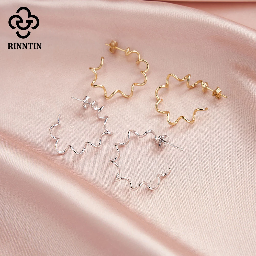

Rinntin 925 Sterling Silver Minimalist Statement Waves Huggies Hoop Earrisngs for Women Fashion Jewelry Wave Ear Buckle GAE01