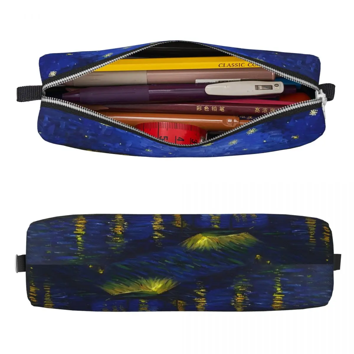 Van Gogh Starry Night Over The Rhone Pencil Cases Starry Sky Oil Painting Pen Bag Girls Boys Large Storage Zipper Pencil Pouch