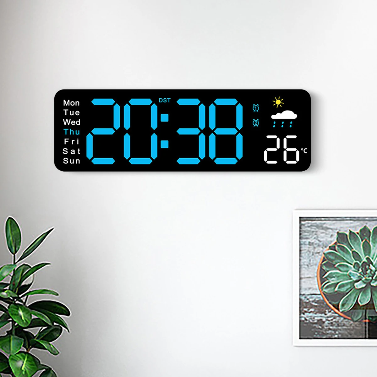 Digital Wall Clock With Remote Control Led Wall Clock Time Week Date Temperature Humidity Display