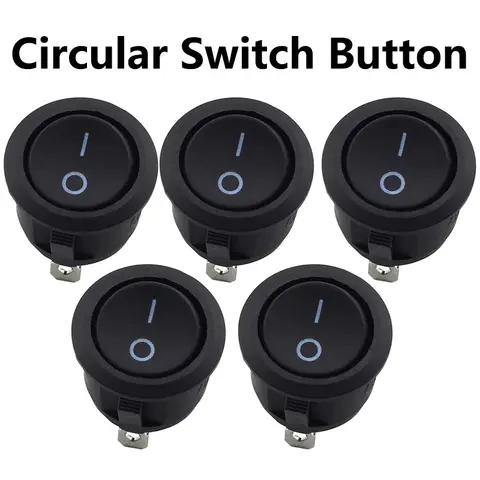 5PCS Black 2 Pin ON/OFF Round Rocker Switches 6A/250VAC 10A125VAC 20mm Diameter Plastic Push Power Button Switch Toggle Switch