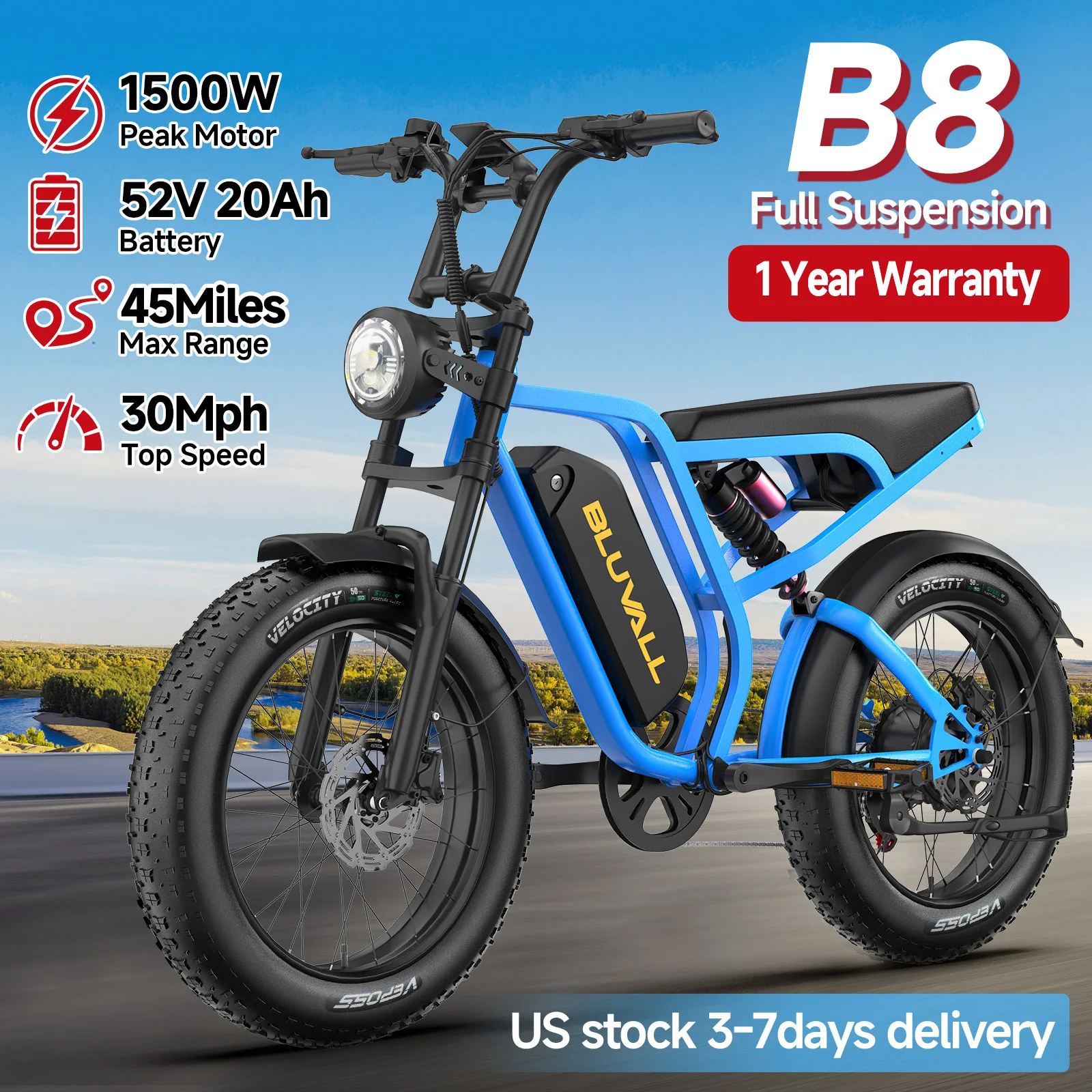 

Электровелосипед Moobelo B8 1500W 52V 20AH 30MPH с быстрой зарядкой, водонепроницаемый, для взрослых, для дорог и гор, универсальный