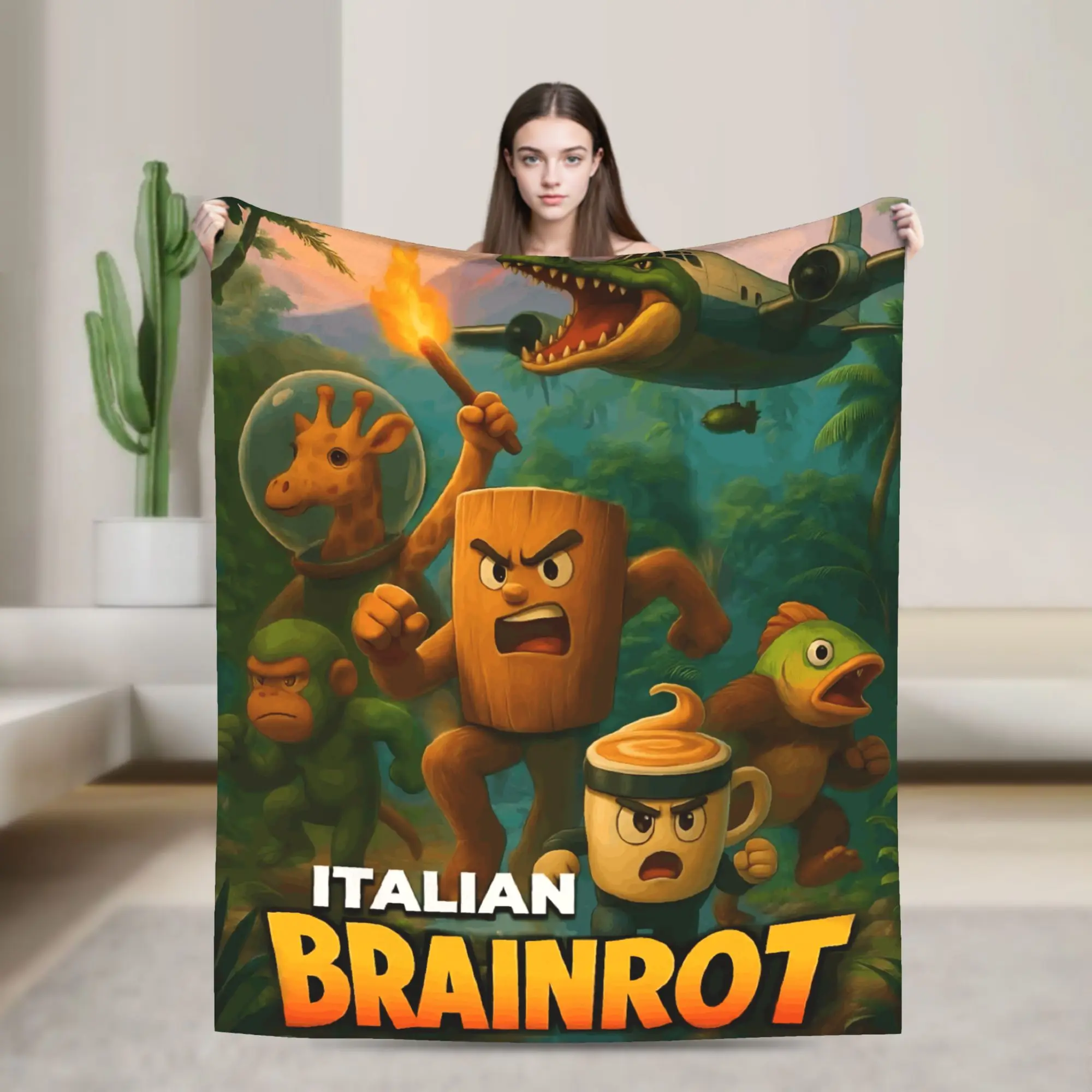 Italian Brainrot 2025 Vintage Blanket  Picnic Flannel Throw Blanket For Bedroom Warm Soft Design Quality Bedspread Gift