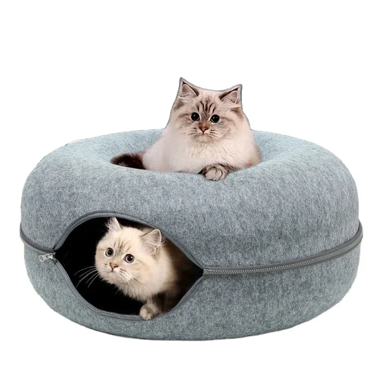 

Wholesale Premium Hideaway Cat Bed Cave Nest Durable Felt Round Donut Cat Tunnel Bed