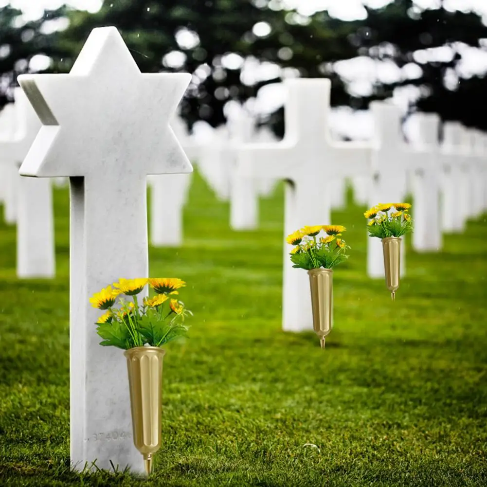Flower Holder with Spike Memorial Day Cemetery Flower Vase Reusable Bouquet Holder Insert Graveside Headstone Vase