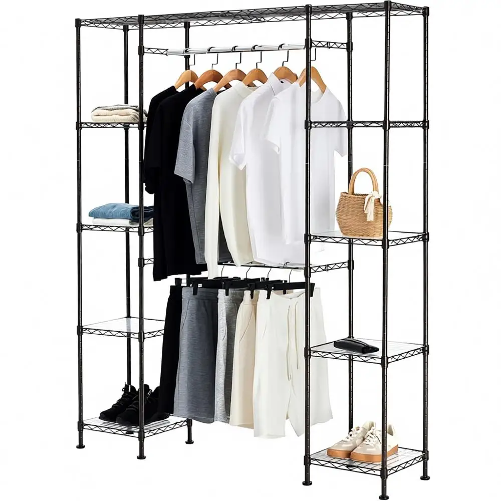 

Expandable Metal Closet Organizer Storage Rack Wardrobe Shelves 57-80L x 14W x 72H Bronze