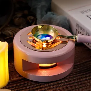 فرن ختم ورنيش مع ملعقة ، ورقة خشبية معدنية دائرية مجوفة للختم ، أداة ذوبان الشمع ، 1 مجموعة أعلى 8 موقد حطب موقد مخفض للمبيعات - رقم 1